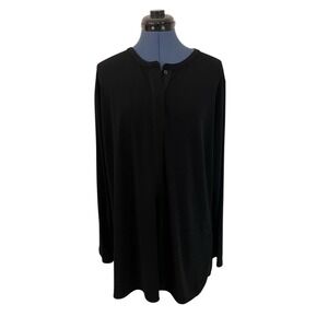 Lauren Ralph Lauren Womens Black 1/4 Button up Henley Tunic Minimalist Career 2X